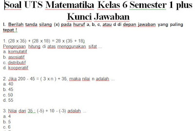  sobat guru jumi yang selalu setia untuk berkunjung Soal dan Kunci Jawaban UTS, Perguruan Tinggi Swasta Matematika Kelas 6 Semester 1 (Ganjil) SD