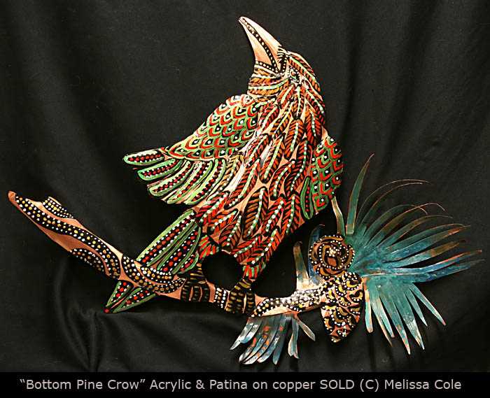 Melissa Cole Fun Fine Art "Two Pine Crows" Copper Sculptures