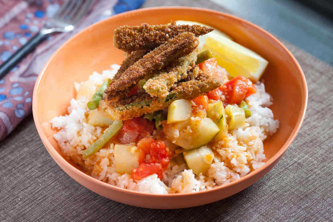 Filipino Vegetable Stew Over Jasmine Rice With Crispy Okra Recipe