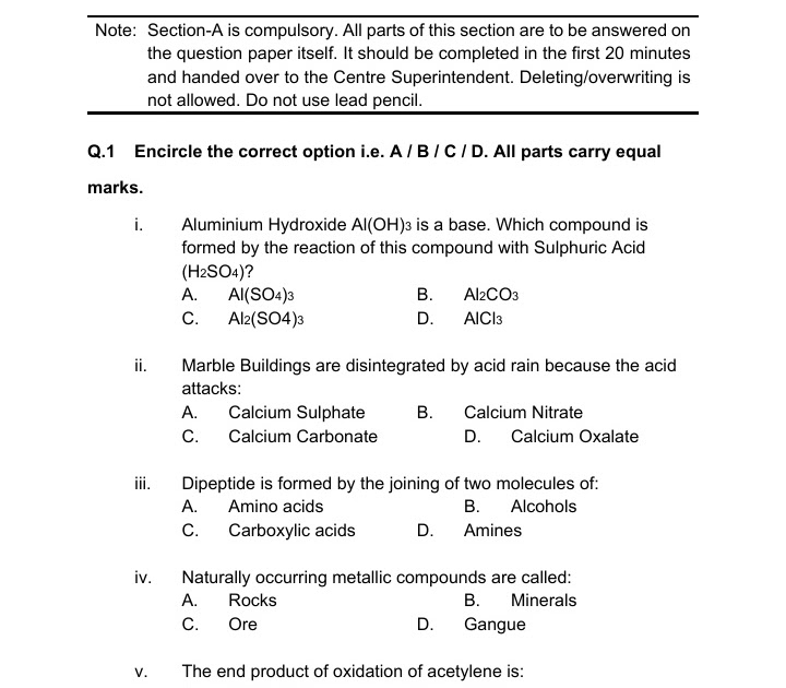 Fbise class 10 Chemistry Model Paper NEW with pattern BOOK DOWNLOAD