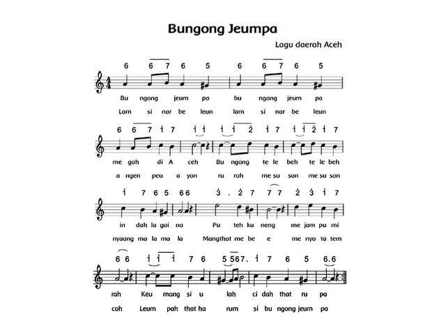 [SBK] Bungong Jeumpa - Lagu Daerah Aceh (Lirik dan Not) - IniGuruSD