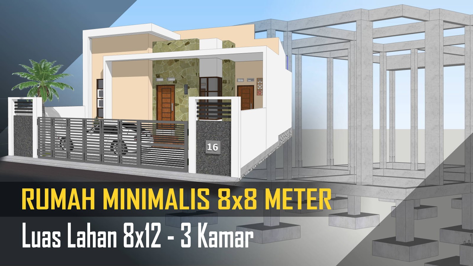 DESAIN Rumah Minimalis 8x12 meter 3 Kamar dilahan 8x12 meter