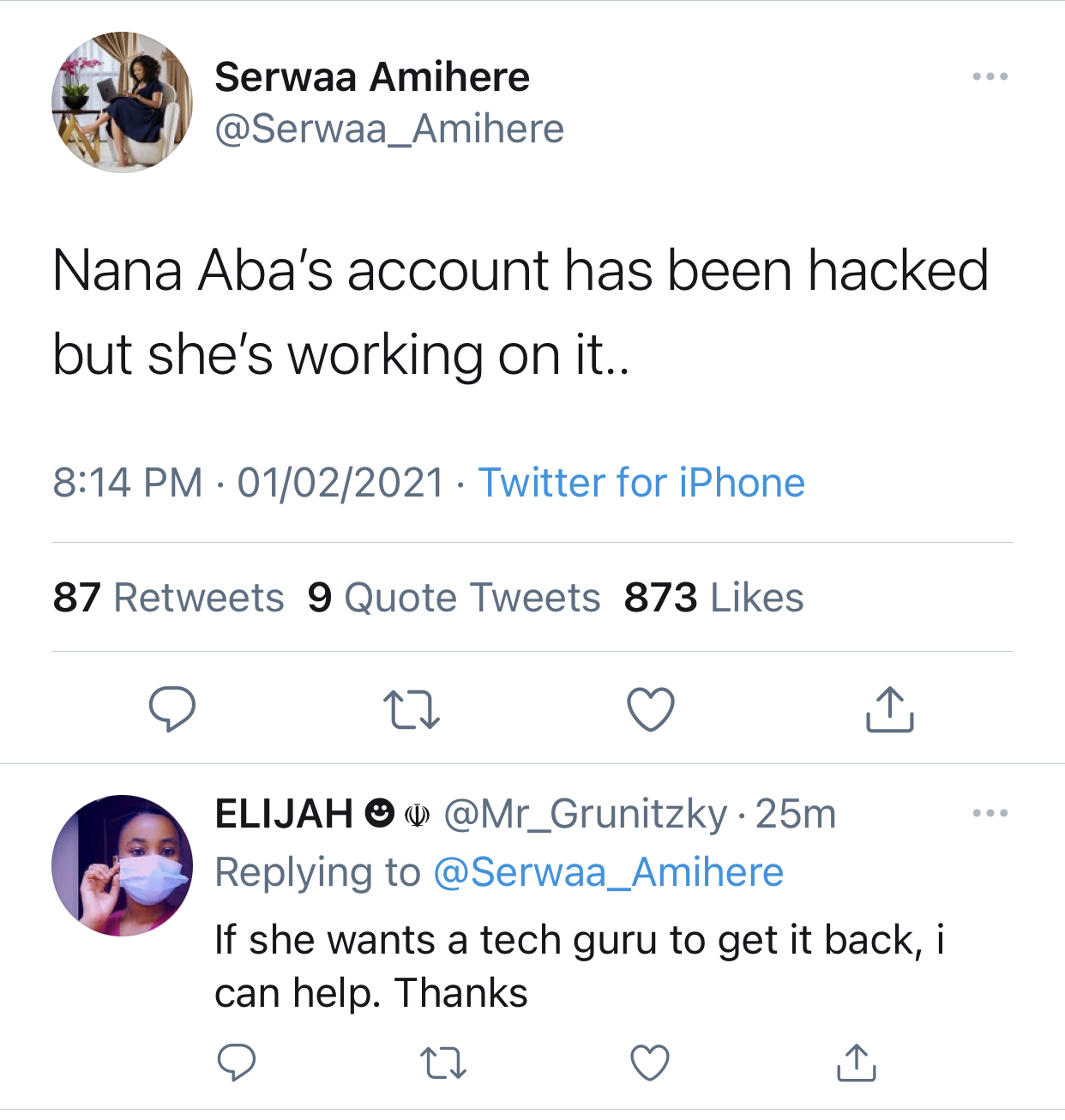 Nana Aba Anamoah's Twitter account hacked