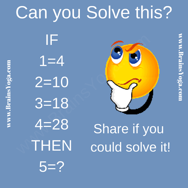 If  1=4, 2=10, 3=18, 4=28 then 5=?. Can you solve this Decode the Mind-Blowing Logical Puzzle?