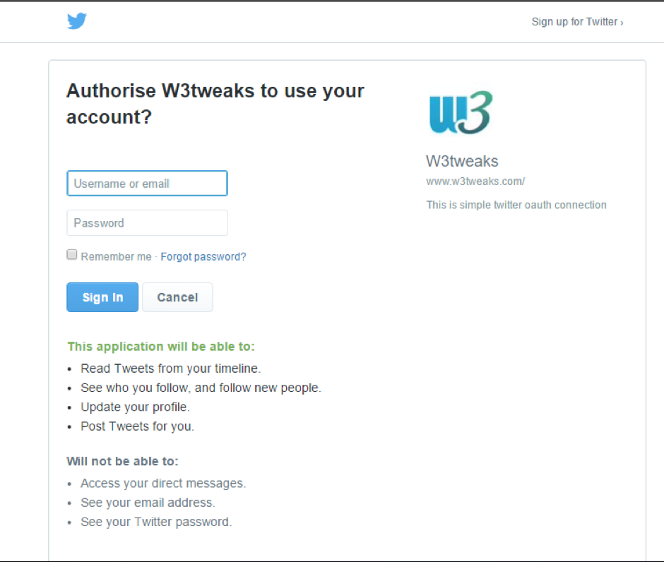 Twitter oAuth login api using php 5