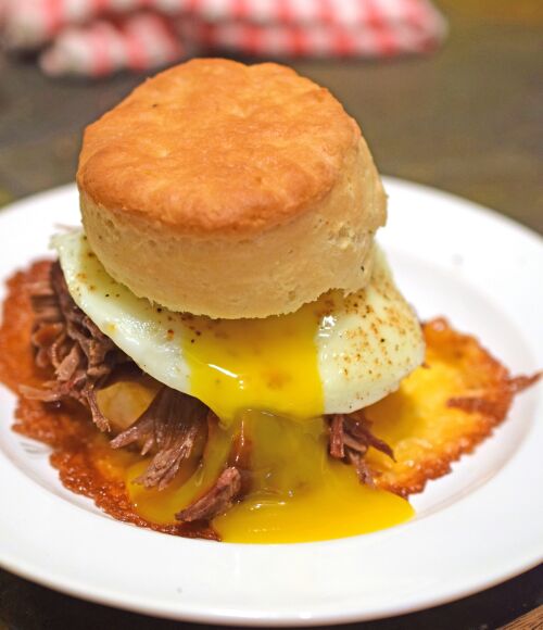 Leftover Brisket Brisket, Egg, and Cheese Biscuits.