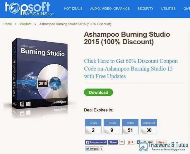 Offre promotionnelle : Ashampoo Burning Studio 2015 gratuit (pendant 3 jours) !