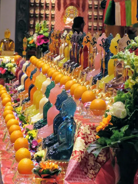 Glass Buddhas at the Buddha Tooth Relic temple in Singapore