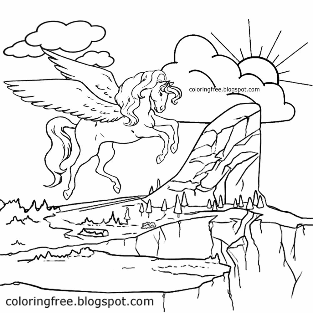 Printable Unicorn Drawing Mythical Coloring Book Pictures For Kids