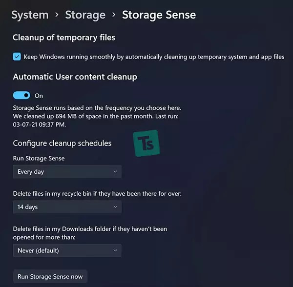 storage sense ويندوز 11