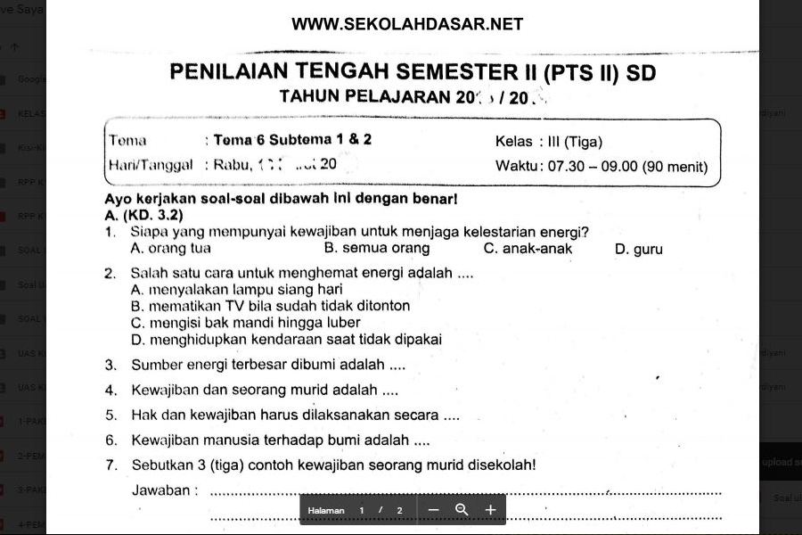 Soal seni budaya dan keterampilan kelas 3 sd semester 1