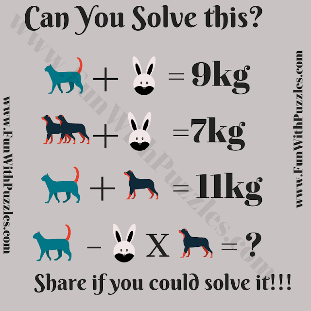 Can you Solve this? C + R = 9Kg, 2D + R = 7Kg, C+D = 11Kg, C - R x D = ?