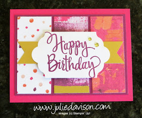 Stampin' Up! Stylized Birthday Card with Painted with Love DSP Panels ~ great card layout ~ www.juliedavison.com