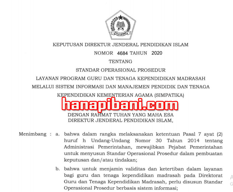 Sk Sop Layanan Program Guru Dan Tenaga Kependidikan Madrasah Melalui Simpatika