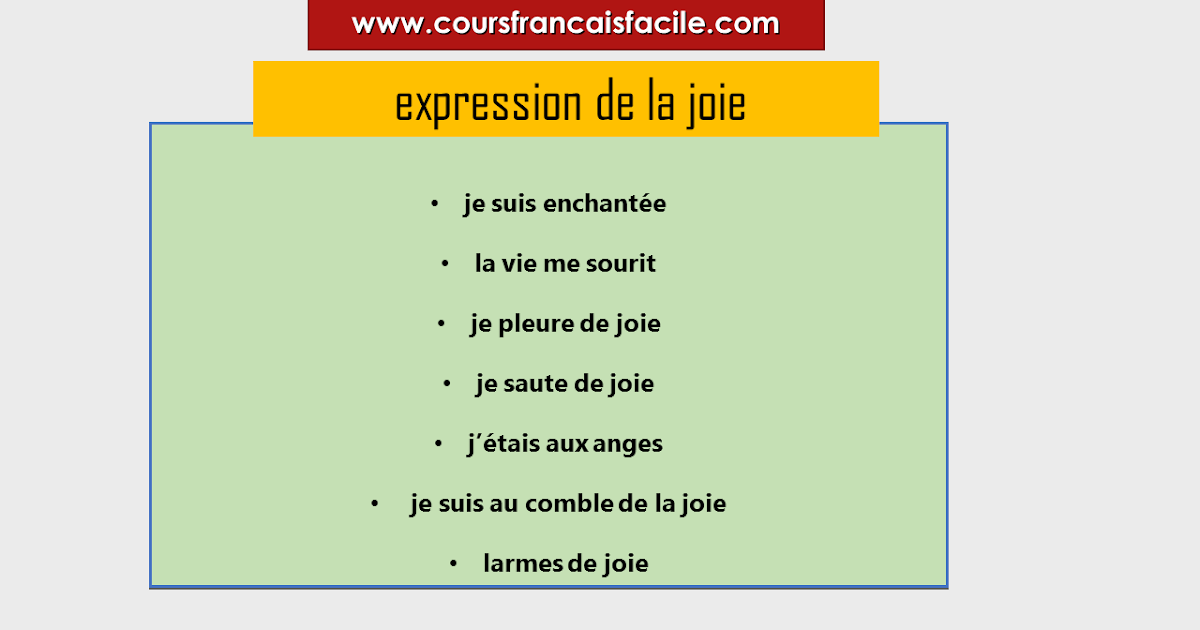 Exprimer les sentiments de la joie (Vocabulaire et expression) Exprimer les sentiments de la joie (Vocabulaire et expression)