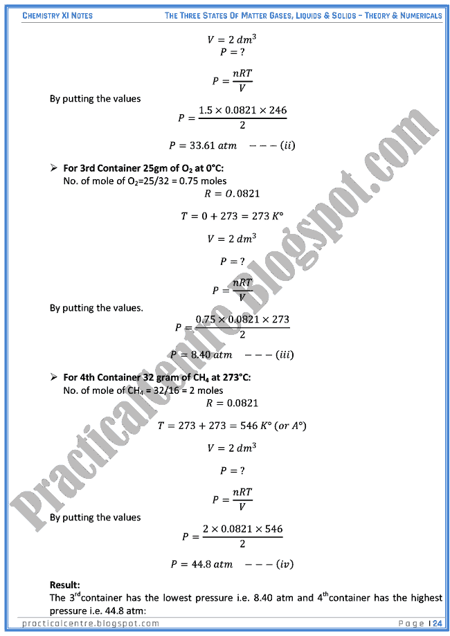Three States Of Matter Gases, Liquid And Solids - Theory And Numericals (Examples And Problems) - Chemistry XI