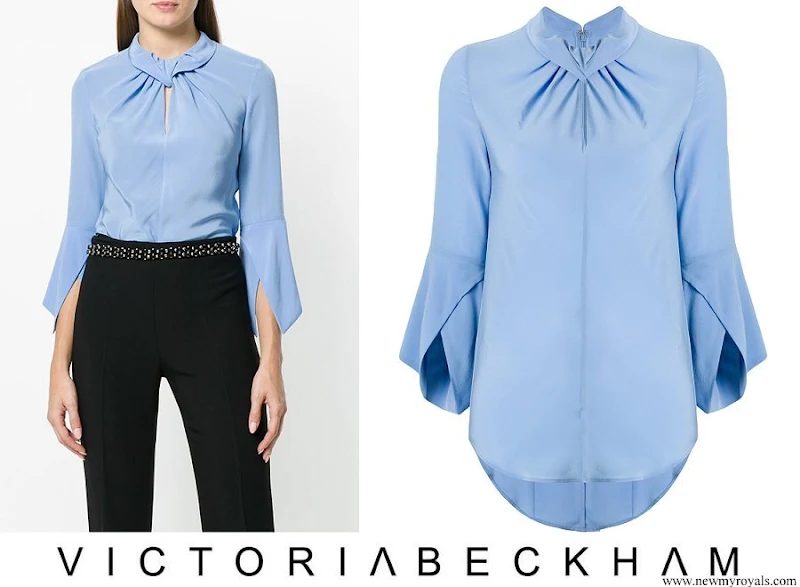Crown Princess Mary wore a flare sleeve knot blouse from Victoria Beckham