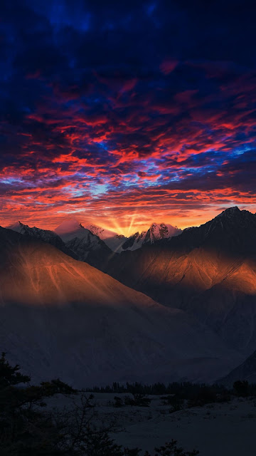 Evening, sunlight, sky sunset twilight, clouds, mountain