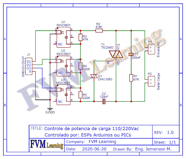 Circuito Controle de potência de carga 110/220Vac. Controlado por: ESPs Arduinos ou PICs