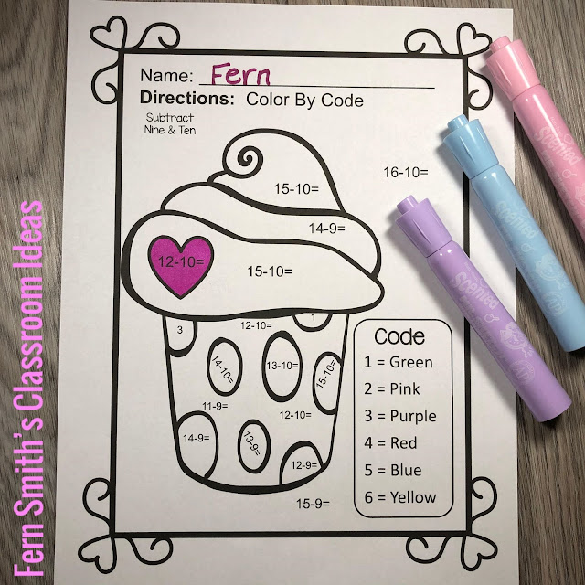 These St. Valentine's Day Color By Number Addition and Subtraction Worksheets Would Look Great On Your Bulletin Board! Fern Smith's Classroom Ideas