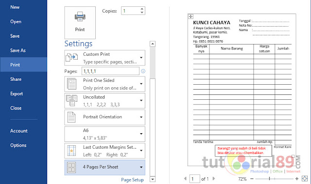 Cara mudah membuat kwitansi dengan ms word