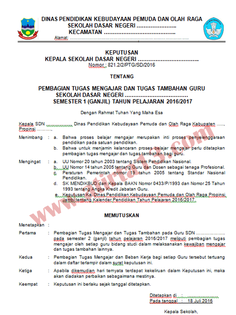Contoh Surat Kiprah Pembagian Agenda Mengajar Guru Revisi Terbaru