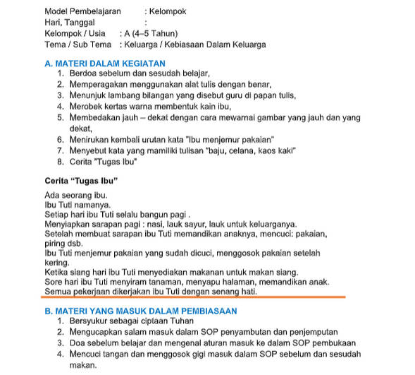 Lembar Kegiatan Anak Tk Tema Keluargaku Guru Paud