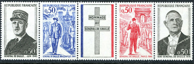 France 1322-25, 1971 Charles de Gaulle, Folded Strip