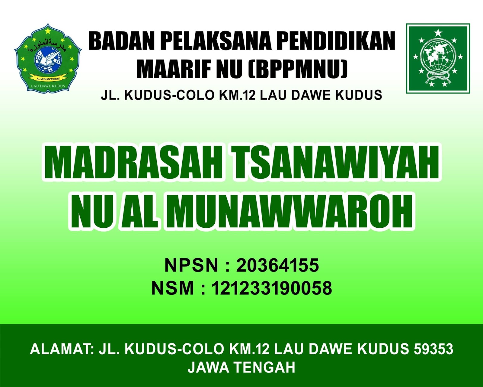 Desain Papan Nama dan Gugus Depan Sekolah MI MTS SMP MTs NU Al Munawwaroh