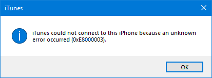 iTunes Error 0xE8000003