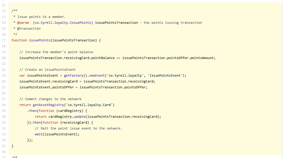 The IssuePoints transaction implemented using Node.js