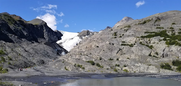 View of the glacier in 2018. It's way up there now, not much left