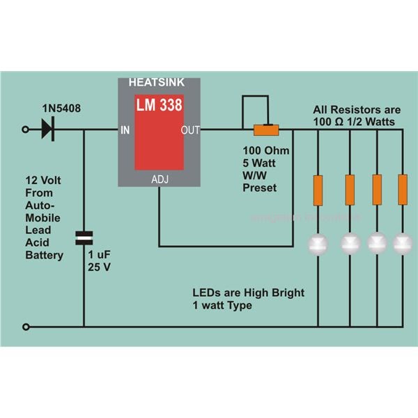 only wiring and diagram: Simple 4 Watt LED Driver Circuit Using IC 338