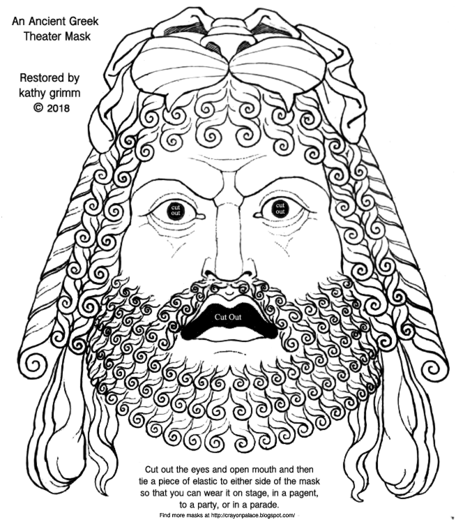 Ancient Greek Theater Masks for Boys And Girls To Color Crayon Palace