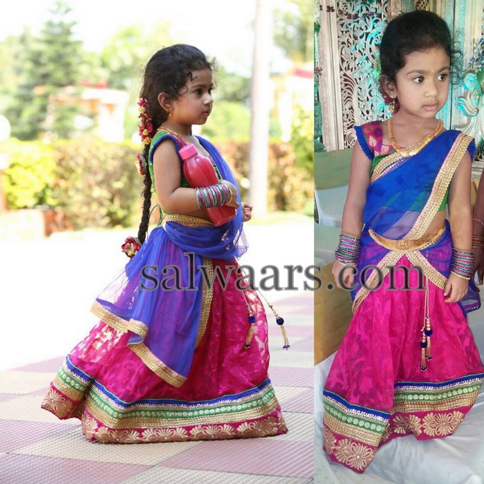 Cute Girl in Jute Net Half Sari - Indian Dresses