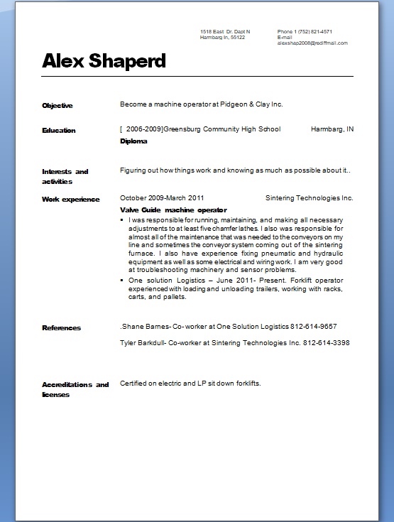 Valve Guide Machine Operator Sample Resume Format in Word Free Download