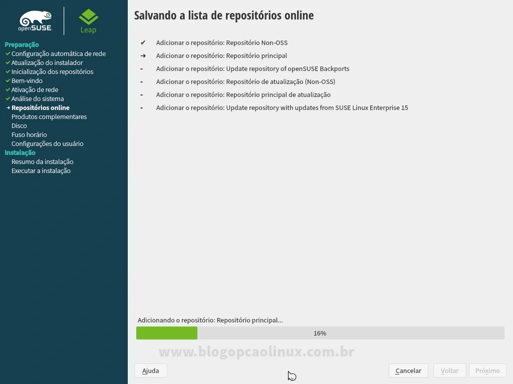 Aguarde enquanto é feito o download dos metadados dos repositórios