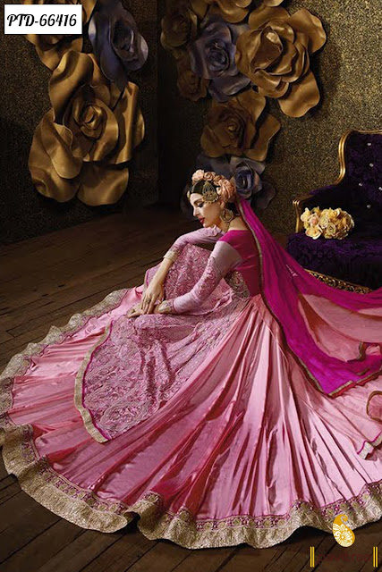 Newest Anarkali Style Pink Color Banarasi Party Wear Salwar Suits Online Collection For Marriage Reception