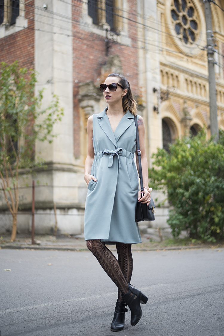 Skinny Buddha teal twinset trench coat vest