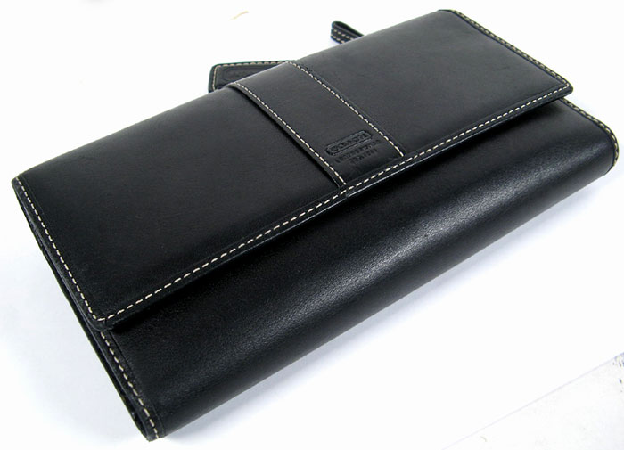 COACH WALLET BLACK COACH CHECKBOOK Wallet Black Leather *PRIMO* Trifold Clutch | eBay