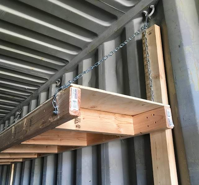 Shipping Container Hanging Shelves (and my recycling system
