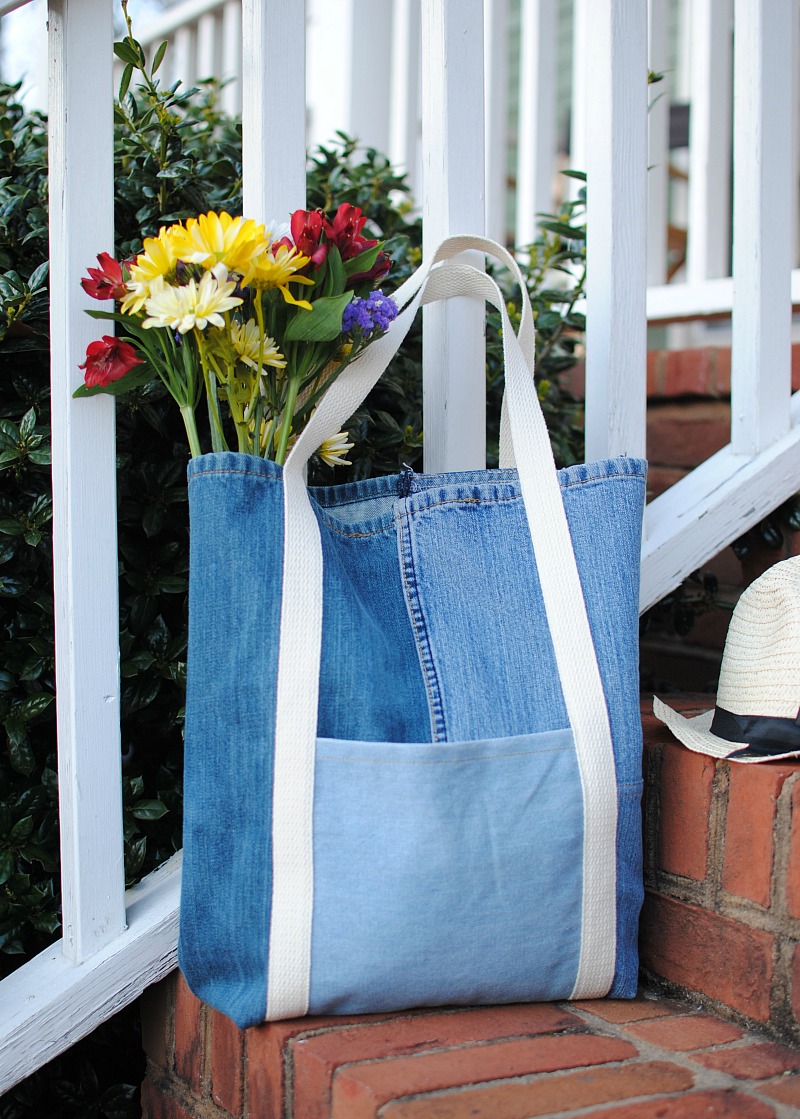 Trash To Couture Earth Day Diy Upcycled Jeans Tote Bag
