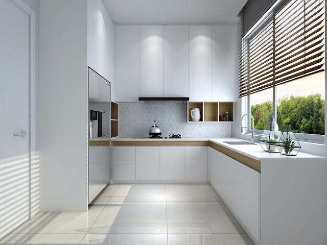 L shaped kitchen with window