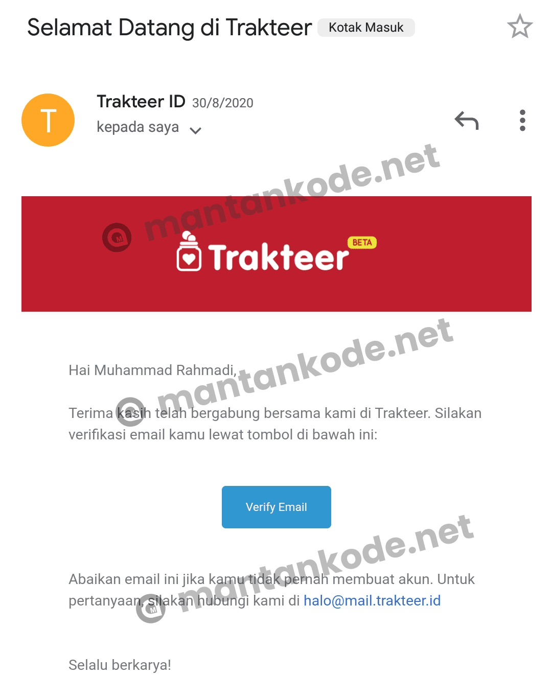 Verify Email akun Trakteer - mantankode Verify Email akun Trakteer - mantankode