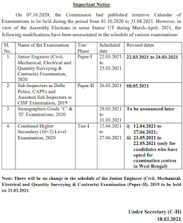 SSC New Exam Calendar 2021 SSC Exam Calendar 2021