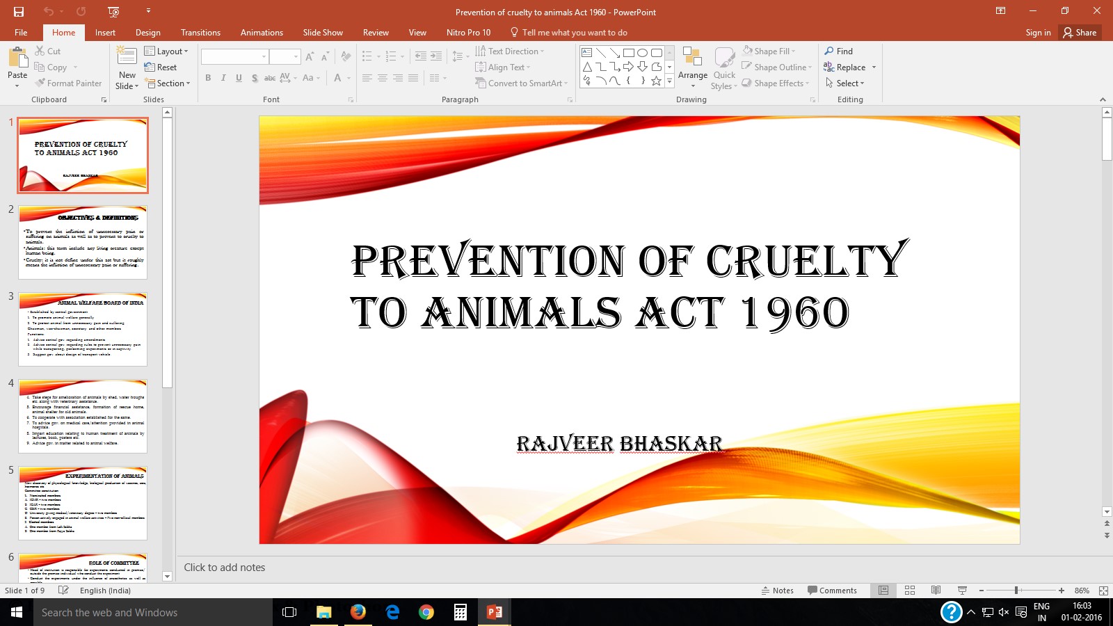Monika & Rajveer Bhaskar@RCPIPER: The Prevention of Cruelty to Animals Act  1960