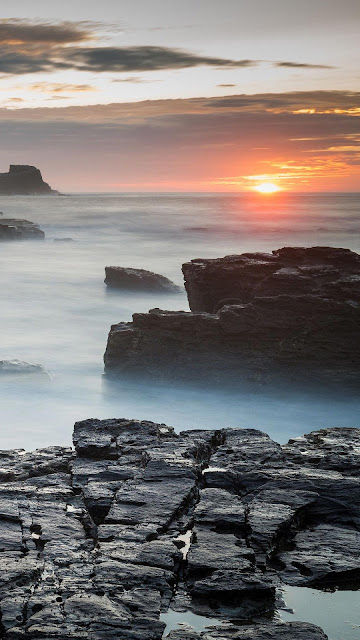 Sunset Sea Rocks Lighthouse View Wallpaper