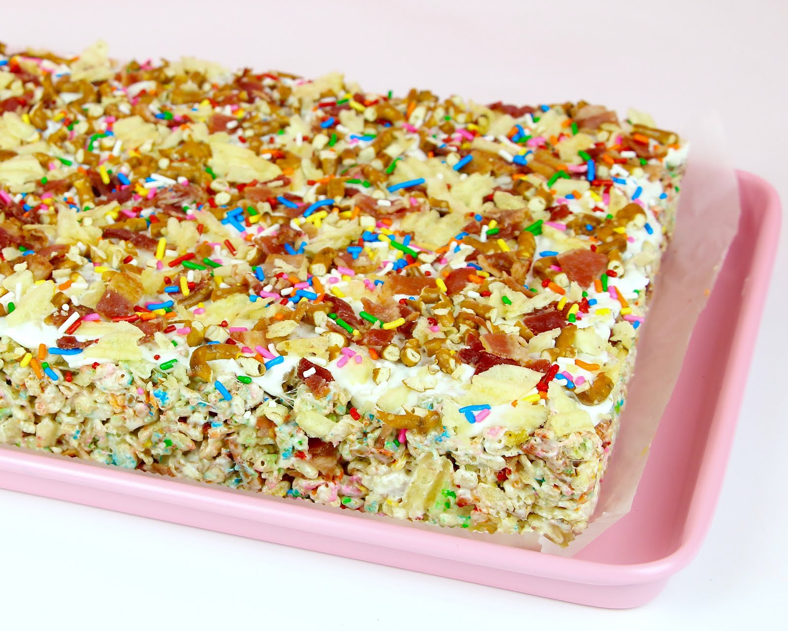 Bacon, Pretzel, Potato Chip, Candy Coated Funfetti Rice Krispie Treats