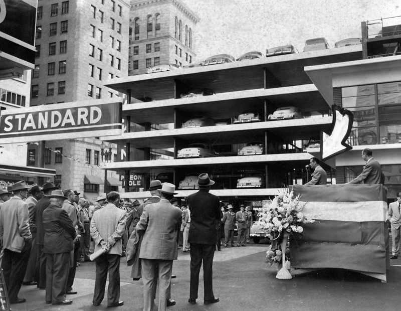 Pigeon Hole Parking for Automobiles in Portland, 1955 Vintage News Daily