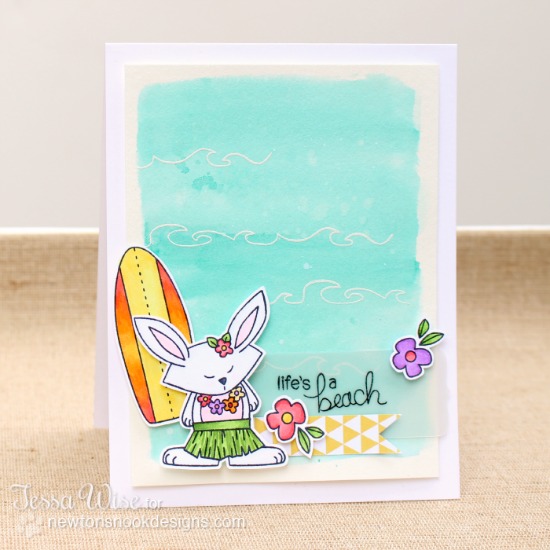 Hula bunny beach card by Tessa Wise for Newton's Nook Designs | Beach Party Stamp Set